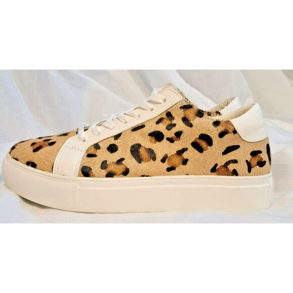 Myra Size 9.5/40 Leopard Hairon Calf Hair Leather Platform Sneaker Low Rise - Picture 3 of 16
